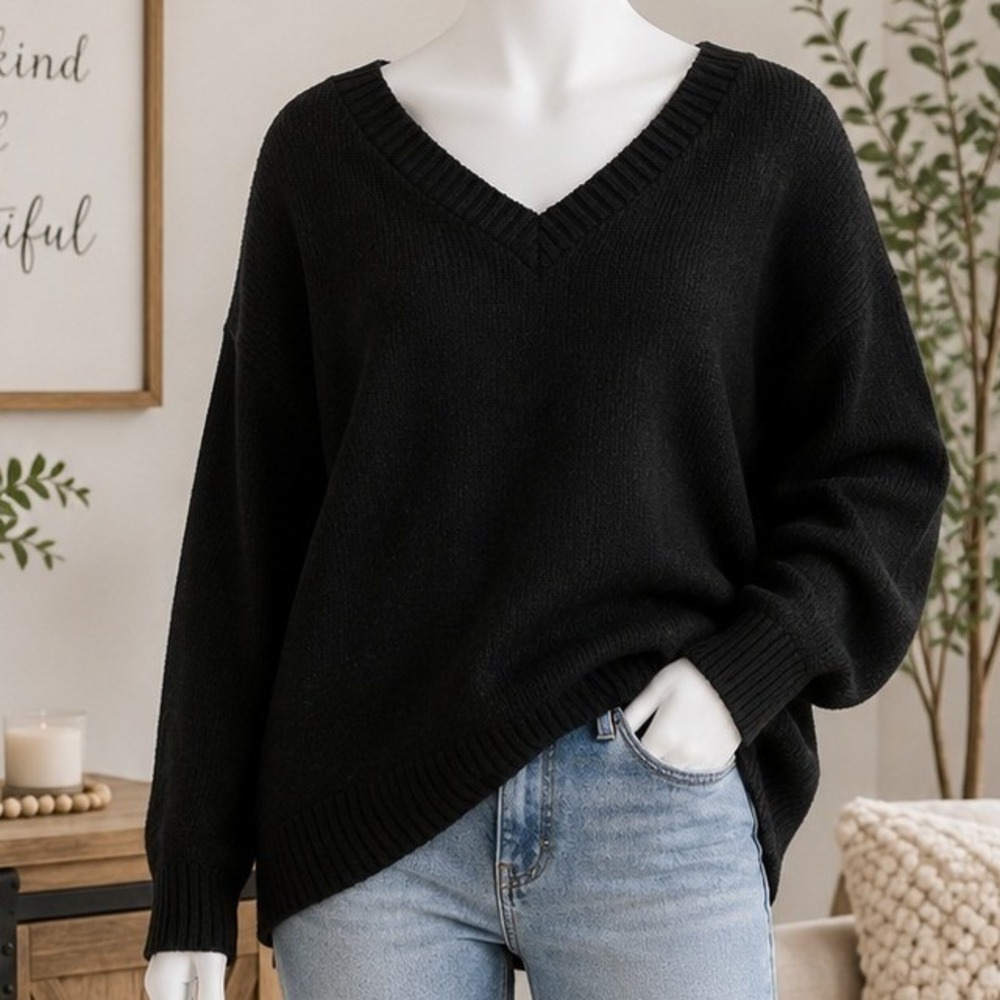 Protege Collection Mens Sweater Black Wool Alpaca Blend V-Neck Vintage L